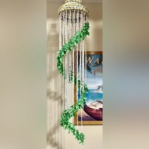 Elegant White Sea Shells Tropical Tiki Hawaiian Style Ceiling Hanging Decor 43”